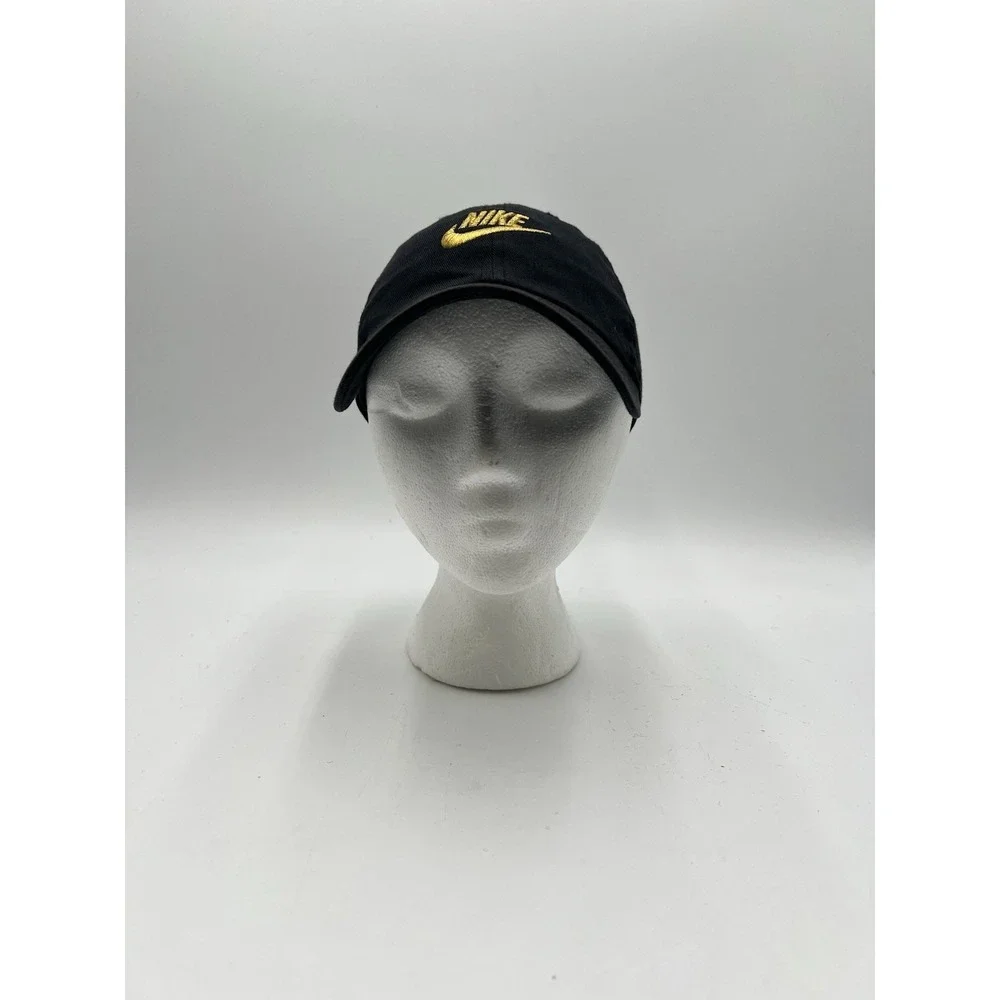 Nike Heritage86 Black Adjustable Dad Hat Gold Embroidered Swoosh Cap OSFM